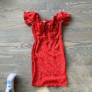Princess Polly red floral off the shoulder dress